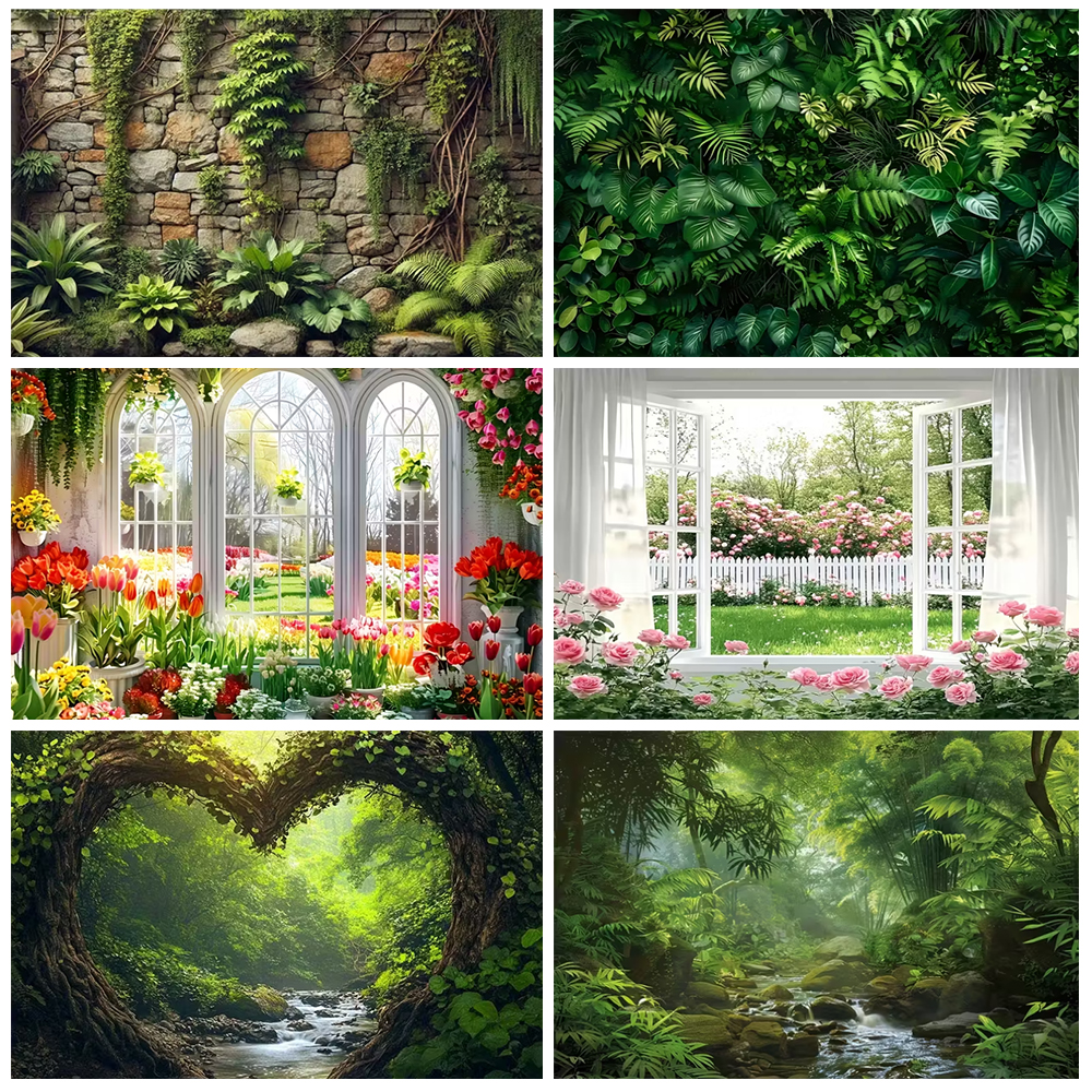 Outdoor Adventure Background - Lvy And Stone Wall Green Birthday