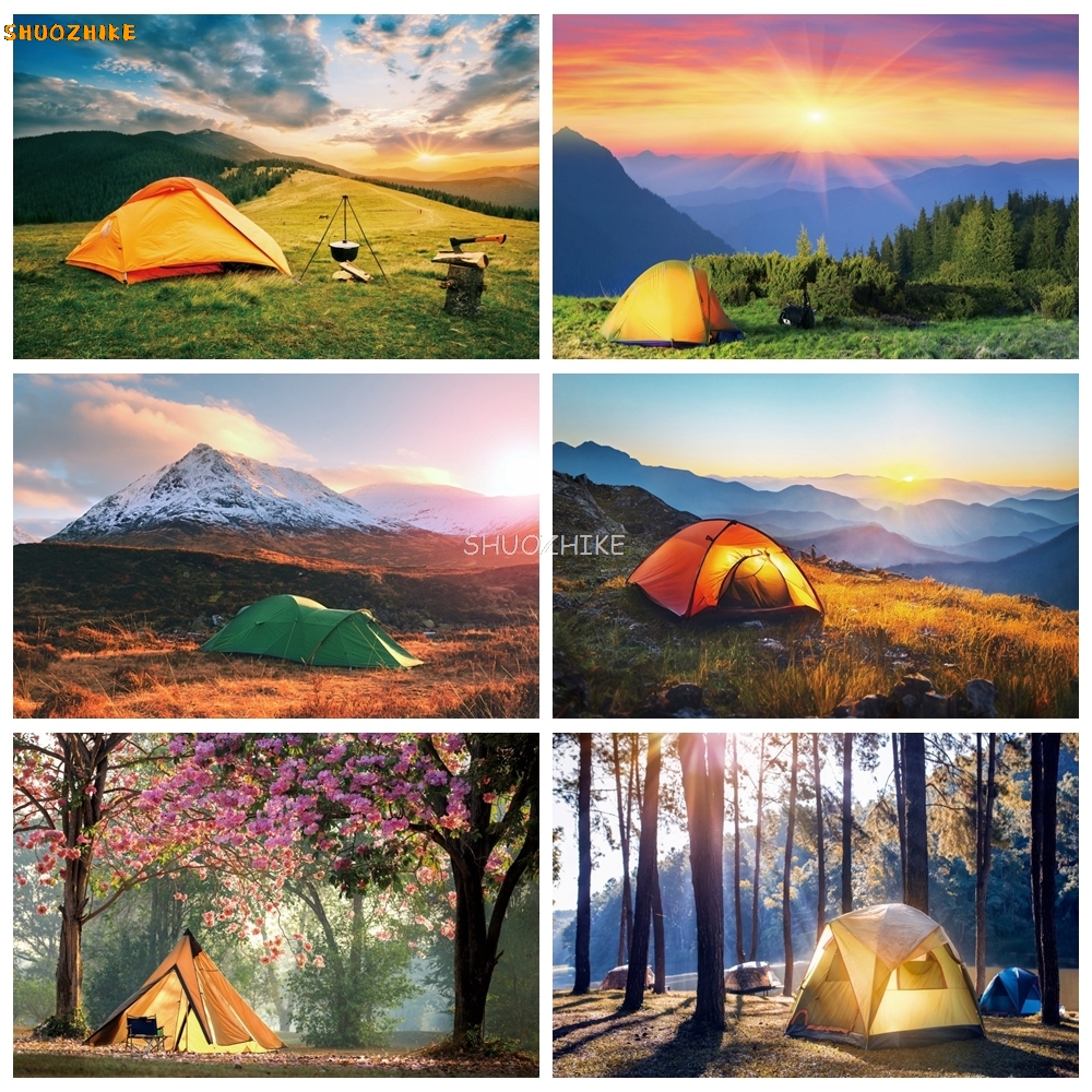 Outdoor Adventure Background - Outdoor Forest Camping Backdrop for Photography