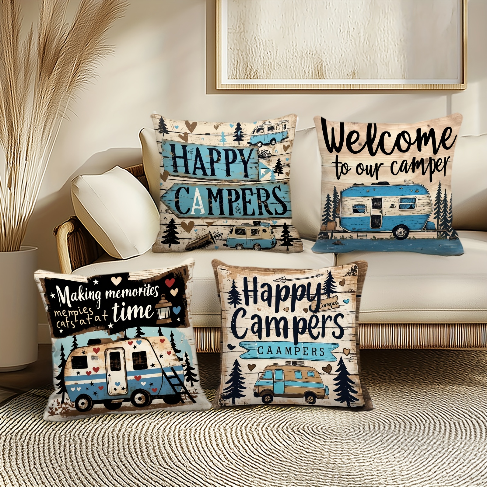Vintage Country Camping Pillow - Outdoor Adventure Vans のレビューと価格