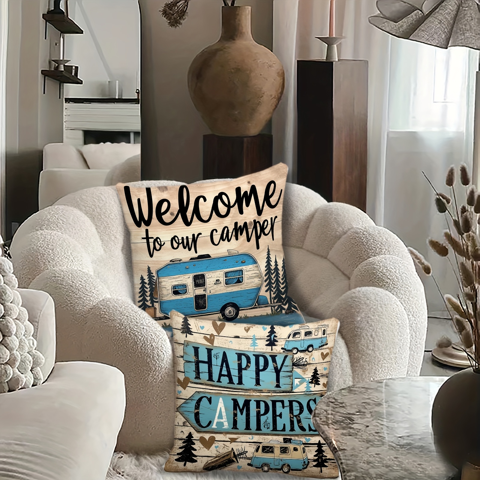 Vintage Country Camping Pillow - Outdoor Adventure Vans のレビューと価格