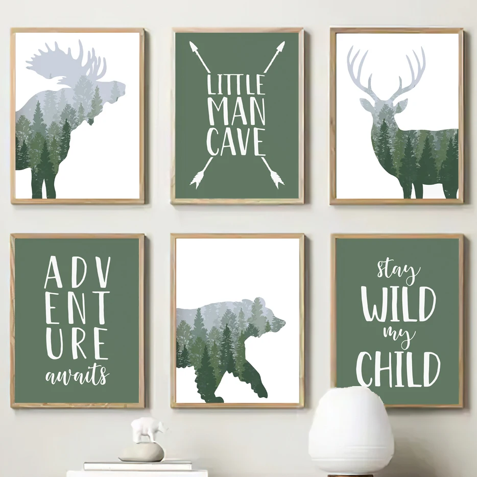 Green Woodland Deer Bear Moose - Outdoor Adventure Boys のレビューと価格