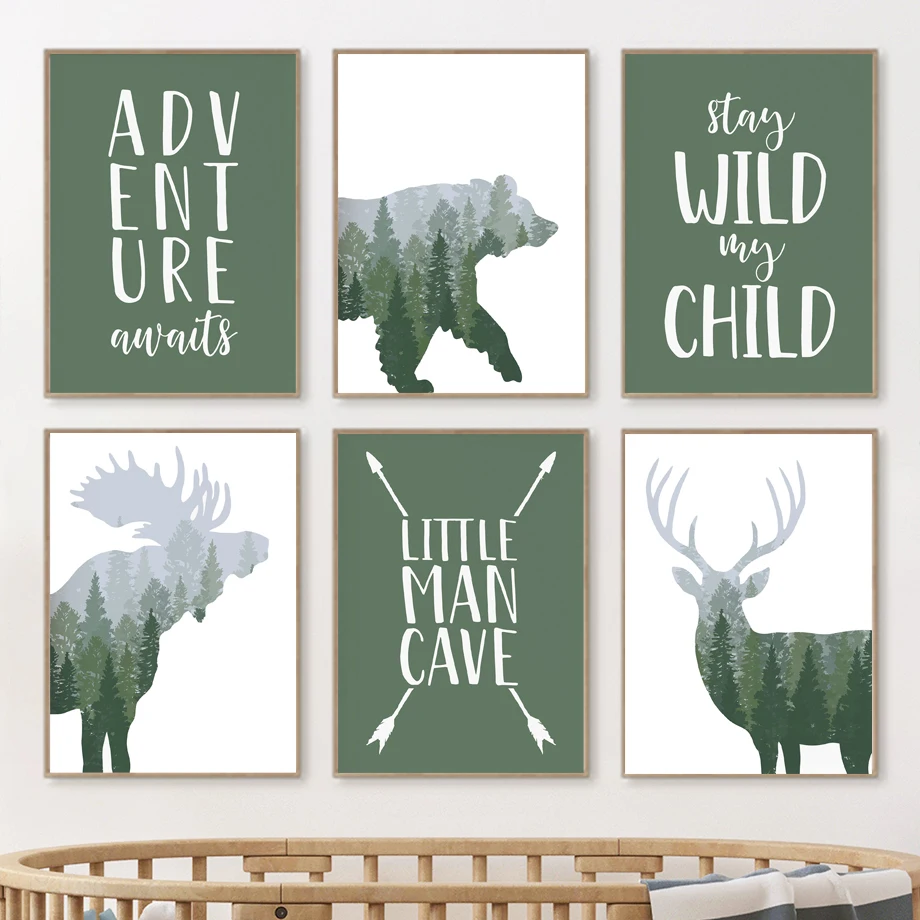 Green Woodland Deer Bear Moose - Outdoor Adventure Boys のレビューと価格