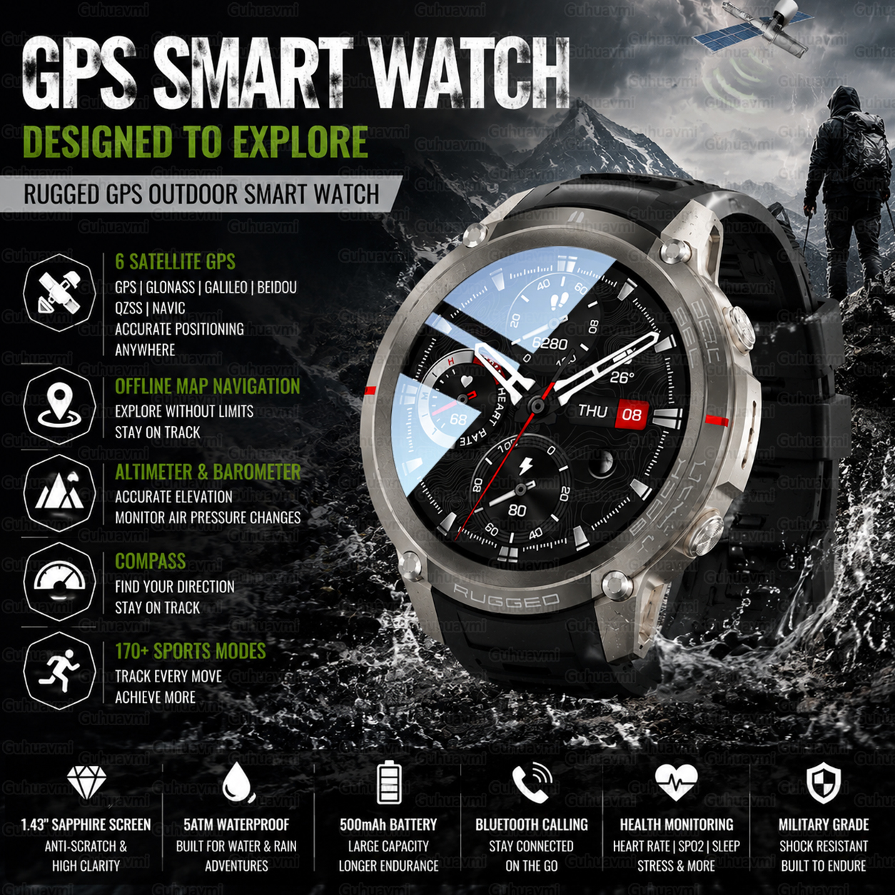 Outdoor Tactical GPS Smart Wat - Outdoor Adventure Zone のレビューと価格